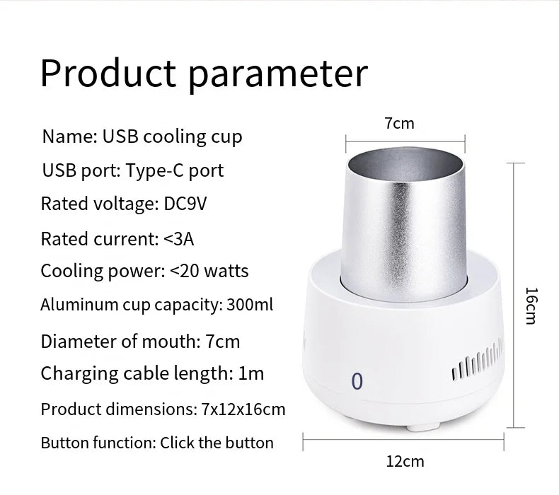 USB Mini Beverage Cooler Cup – Fast Cooling Mug for Soda, Beer, Water & Cans – Portable Drink Chiller for Car & Home Use