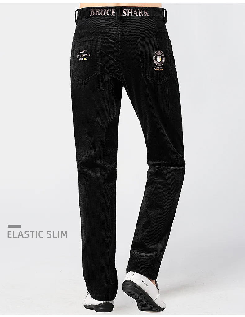 Men’s New Winter Stretch Corduroy Pants by Bruce & Shark – Thickened Cotton Casual Trousers, Loose Fit, Mid-Rise, Fashionable, Available up to Size 40