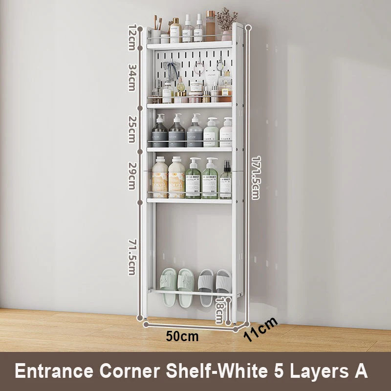 Wall-Mounted Bathroom Corner Shelf – Perforated Organizer Rack for Shampoo, Toothbrush, and Toiletries