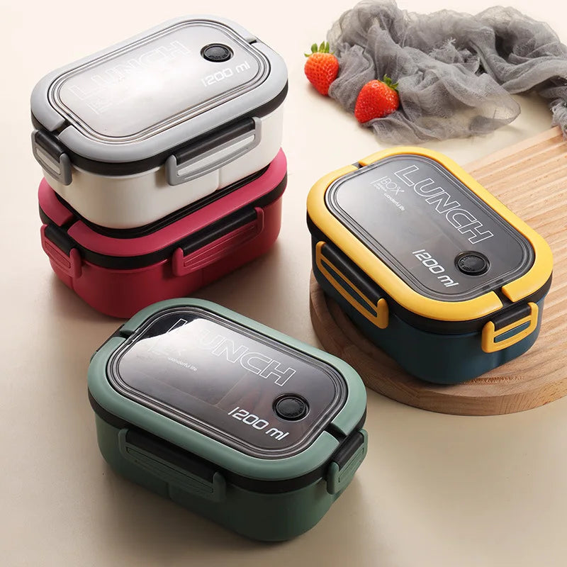 1300ML 4-Compartment Bento Lunch Box with Cutlery – Microwave & Dishwasher Safe, Leakproof Food Container for School, Work & Adults
