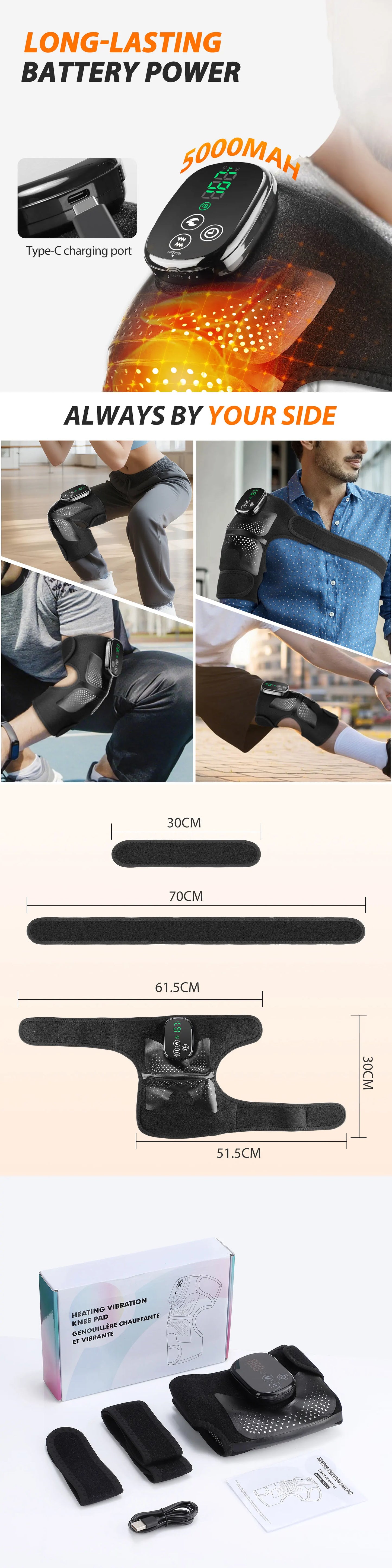 3-in-1 Electric Heated Knee Massager Pad with Vibration – Hot Compress for Shoulder, Elbow & Joint Muscle Relief