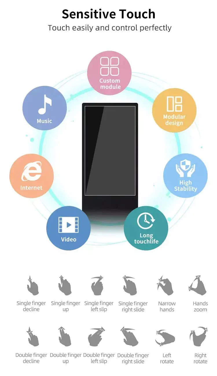 55-Inch Floor-Standing Interactive Touchscreen Kiosk – Vertical LCD Digital Signage Advertising Display Panel