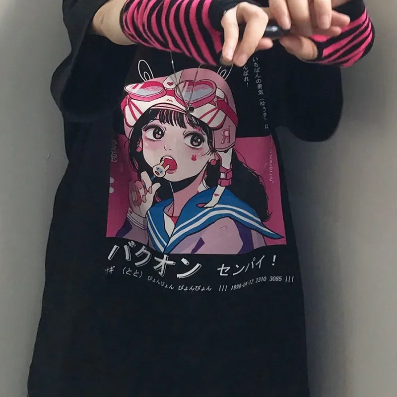 Women's Gothic Harajuku Loose T-Shirt – Aesthetic Dark Grunge Y2K Streetwear Top