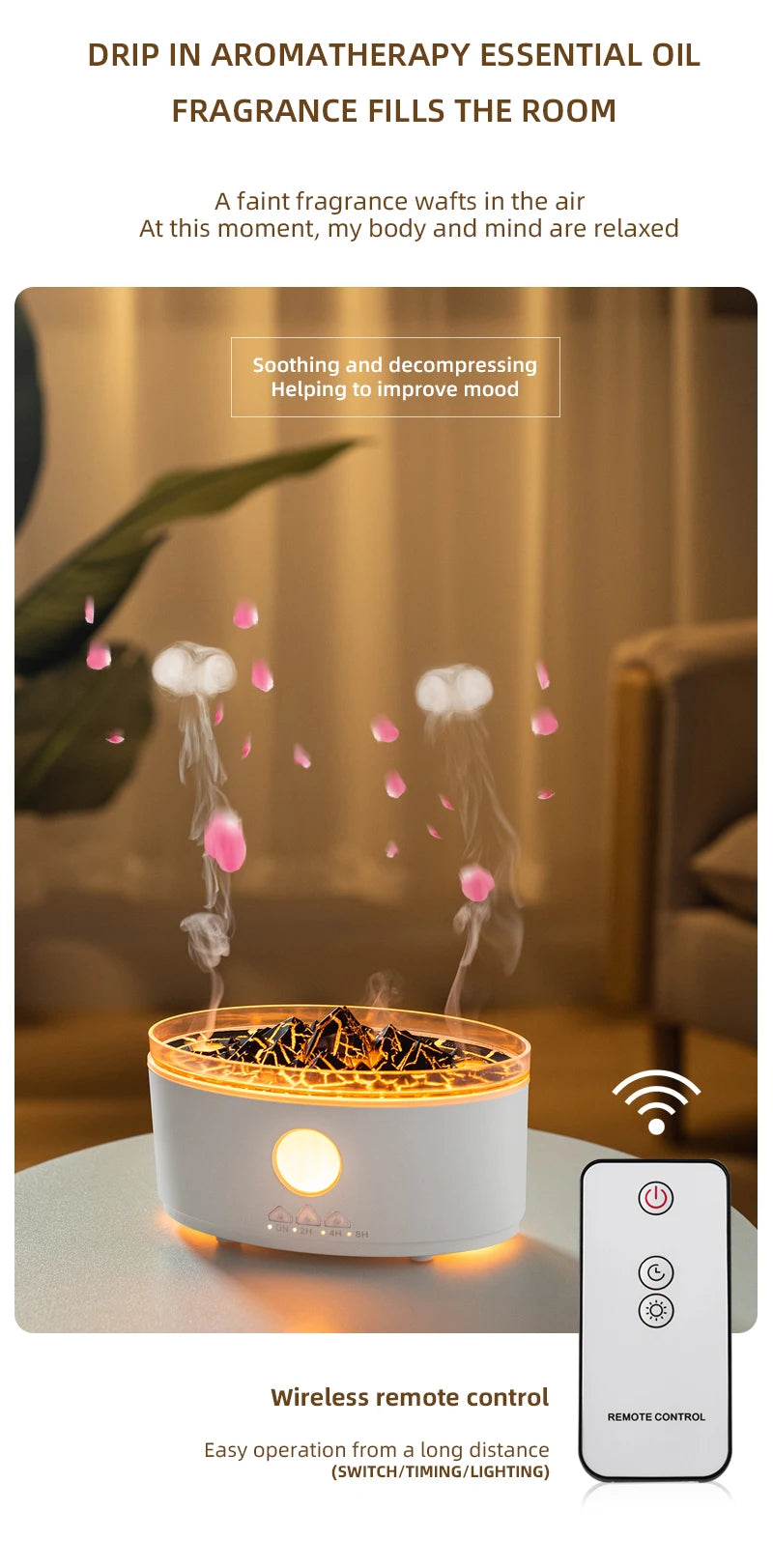 DC 24V Jellyfish-Inspired Electric Aroma Diffuser & Humidifier with RGB Lights and Remote Control for Home Use