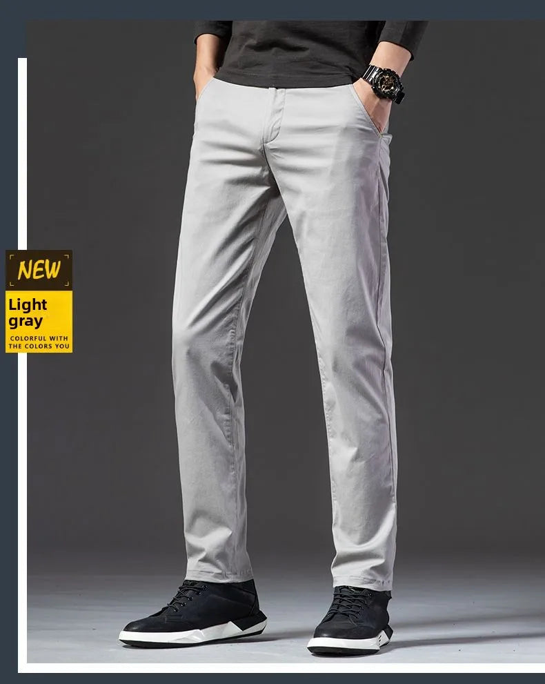 New Fashion Men's Slim Fit Straight Trousers – Comfortable, Breathable, Elastic Casual Long Pants for Everyday Wear