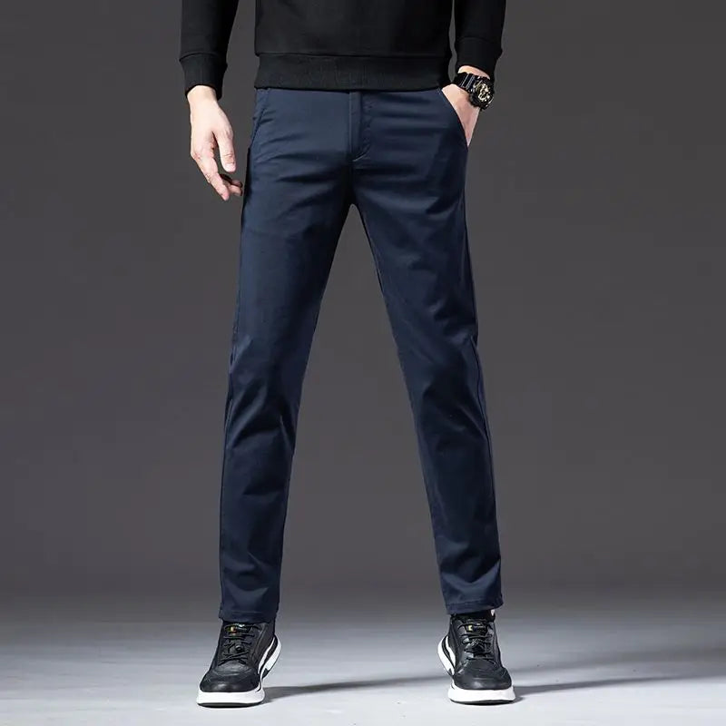 New Fashion Men's Slim Fit Straight Trousers – Comfortable, Breathable, Elastic Casual Long Pants for Everyday Wear