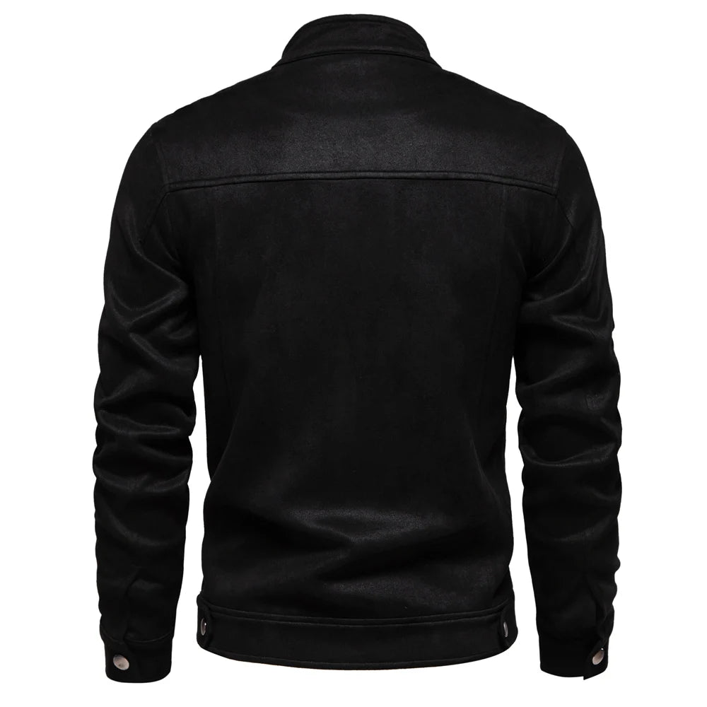 AIOPESON Men's Faux Suede Stand Collar Zip-Up Jacket Casual Business Trucker Coat