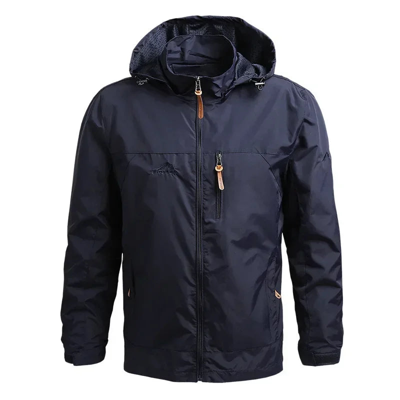 Men's Waterproof Hooded Windbreaker – Casual Outdoor Jacket for Hiking, Camping, and Fishing