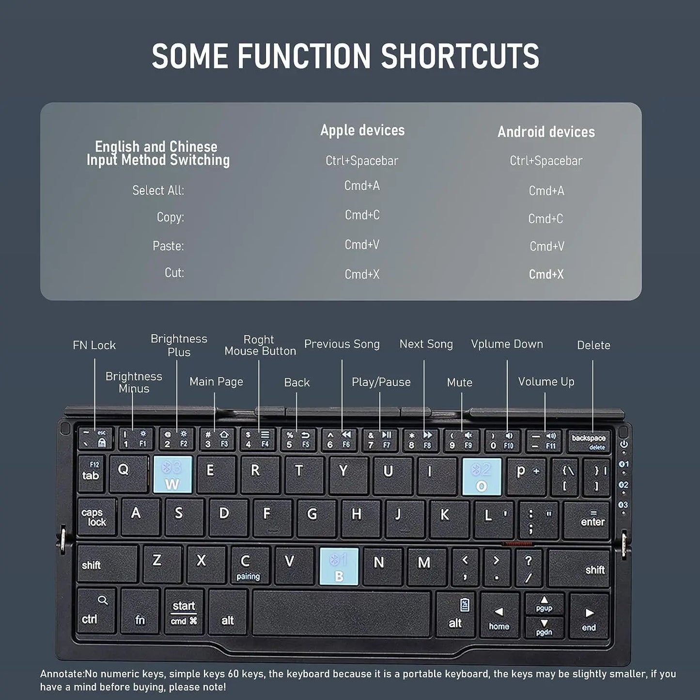 Jomaa Mini Portable Folding Bluetooth Keyboard Rechargeable for Laptop, iPad, and Phone