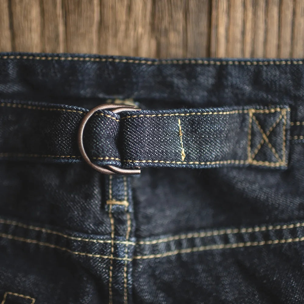 Maden 14oz Raw Selvedge Denim Jeans for Men – Vintage Straight Fit with Horsehide Leather Patch, Paris Buckle Style – Ideal for Spring & Fall