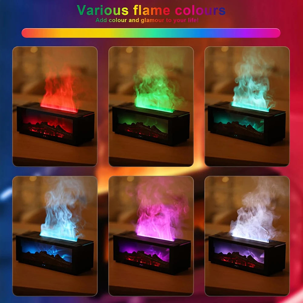 3D Flame Essential Oil Diffuser with Colorful Fireplace Aromatherapy Humidifier and Remote Control