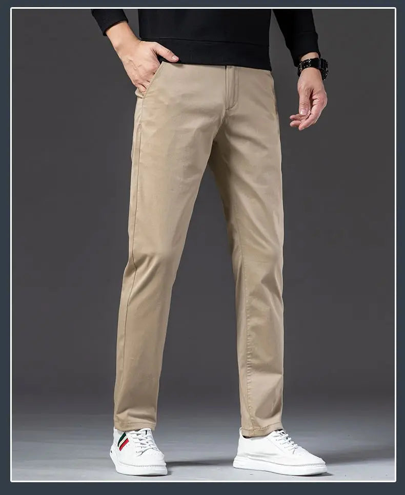 New Fashion Men's Slim Fit Straight Trousers – Comfortable, Breathable, Elastic Casual Long Pants for Everyday Wear