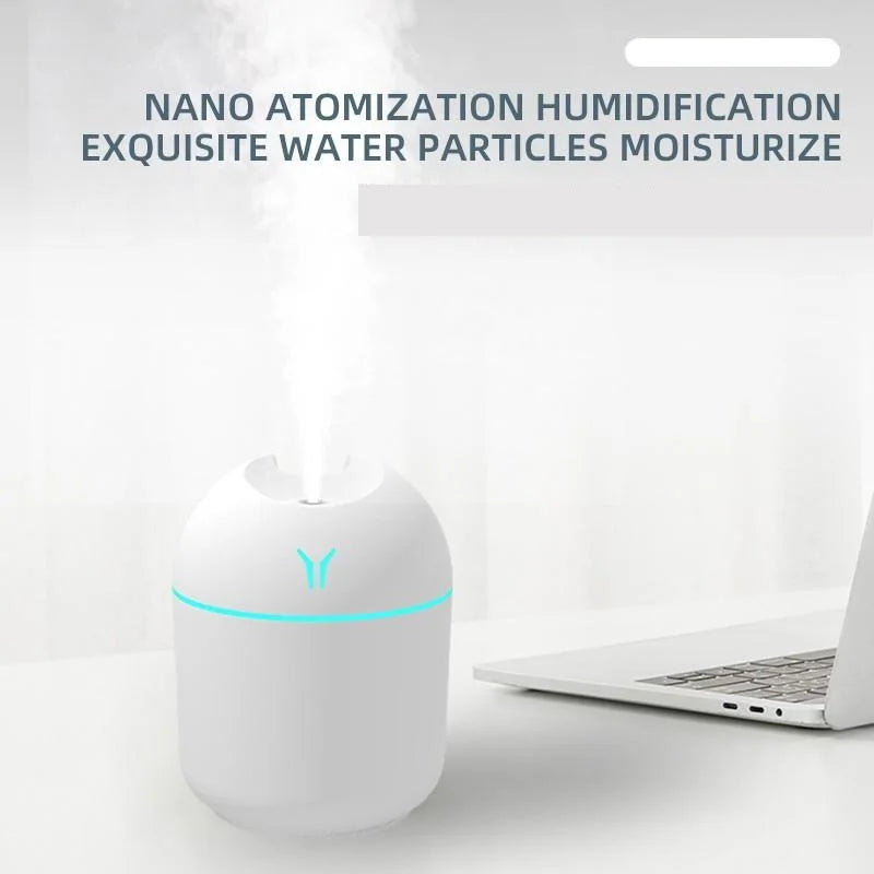 250ML USB Ultrasonic Mini Humidifier & Essential Oil Diffuser – Quiet Mist Maker with LED Mood Light for Home & Car Use