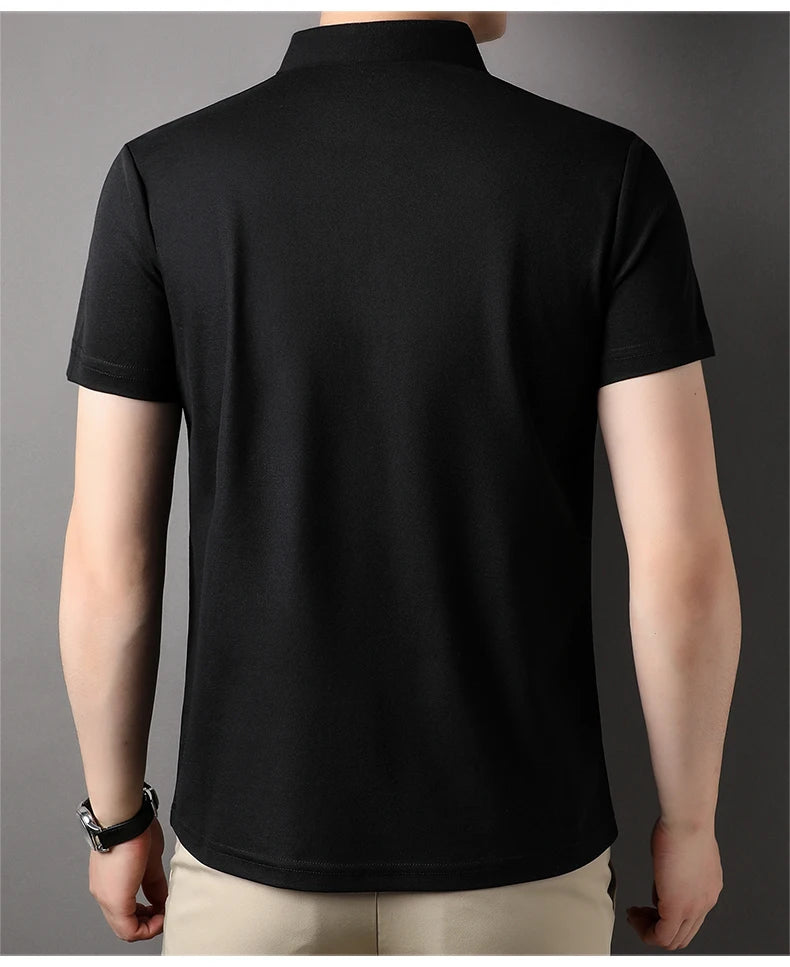 Luxury Summer Men’s Polo Shirt – Premium Plain Design with 4.7% Mulberry Silk, Short Sleeve, Lightweight Casual Fashion Top