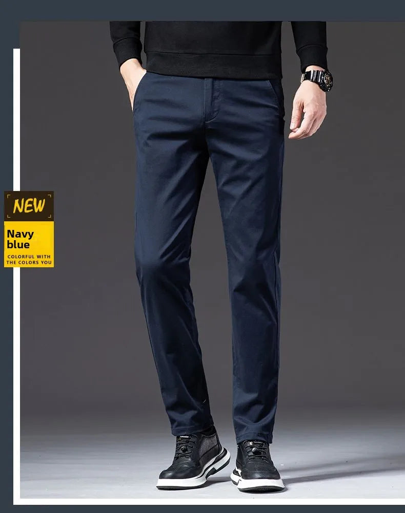 New Fashion Men's Slim Fit Straight Trousers – Comfortable, Breathable, Elastic Casual Long Pants for Everyday Wear
