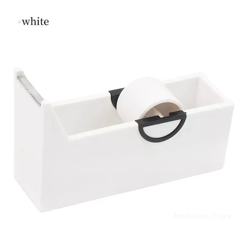 Plastic Roller Tape Dispenser with Cutter – Adhesive Tape Holder for Office, School, and Packing Supplies