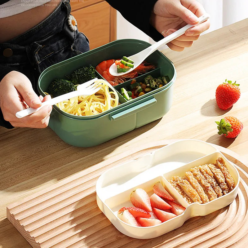 1300ML 4-Compartment Bento Lunch Box with Cutlery – Microwave & Dishwasher Safe, Leakproof Food Container for School, Work & Adults