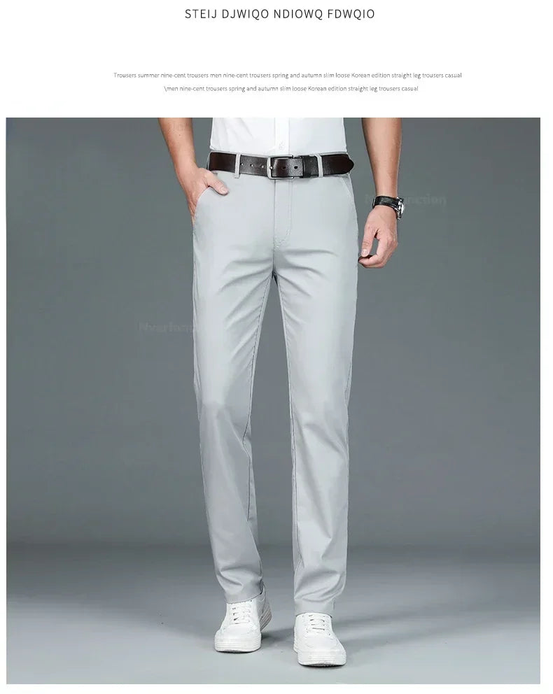 Men's Summer Bamboo Fiber Slim Fit Business Trousers – Breathable, Stylish Formal Long Pants for Casual or Office Wear