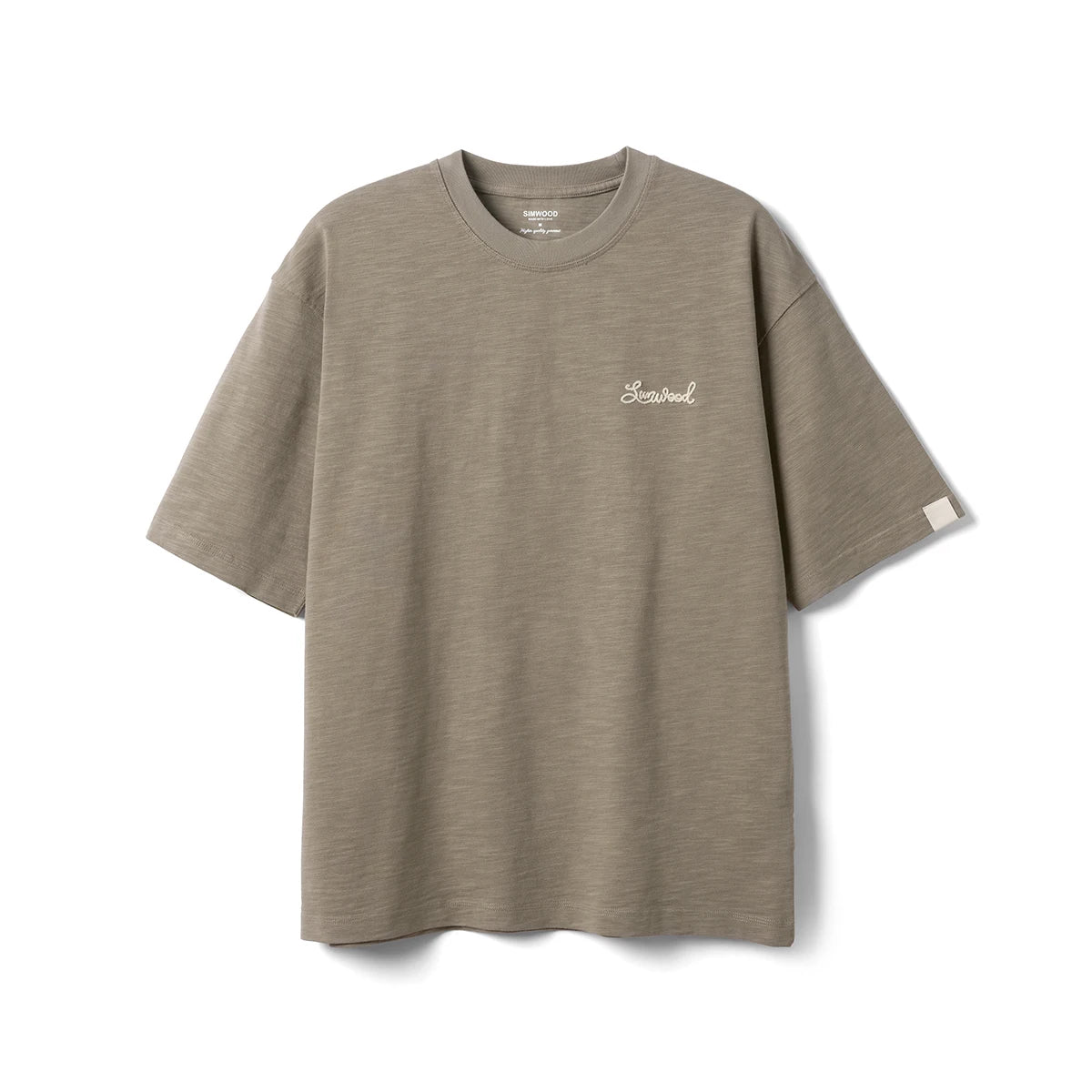 SIMWOOD 2025 Summer Oversized Heavyweight 300gsm Slub Cotton T-Shirt for Men with Letter Embroidery