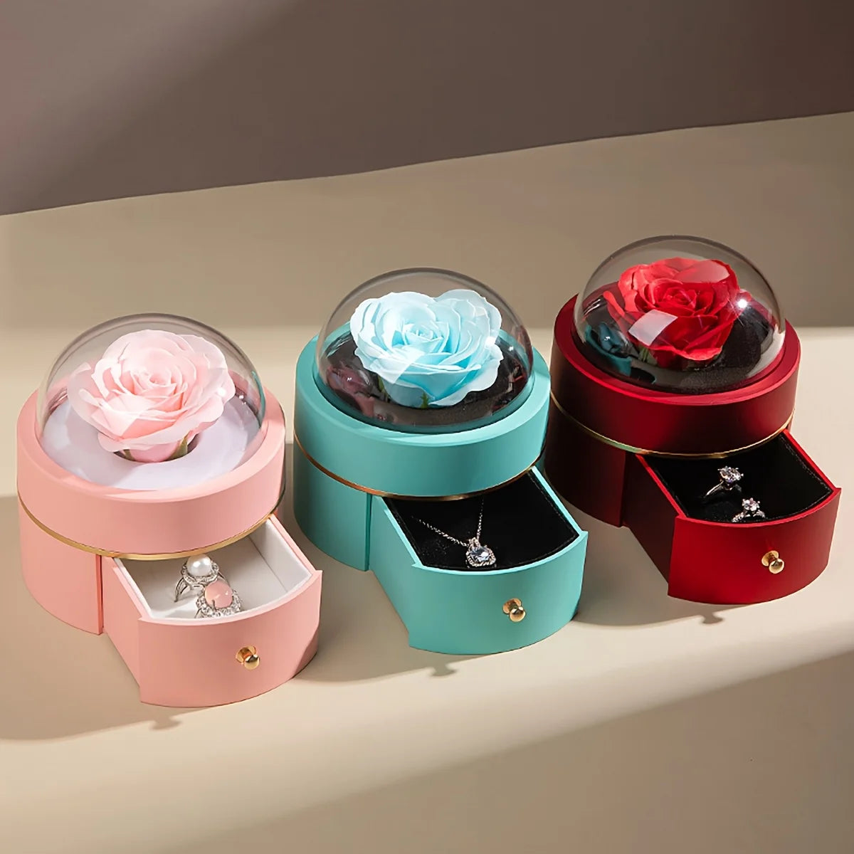 Romantic Rose-Shaped Velvet Jewelry Gift Box – Round Ring & Necklace Packaging for Valentine's Day, Christmas, or Proposals