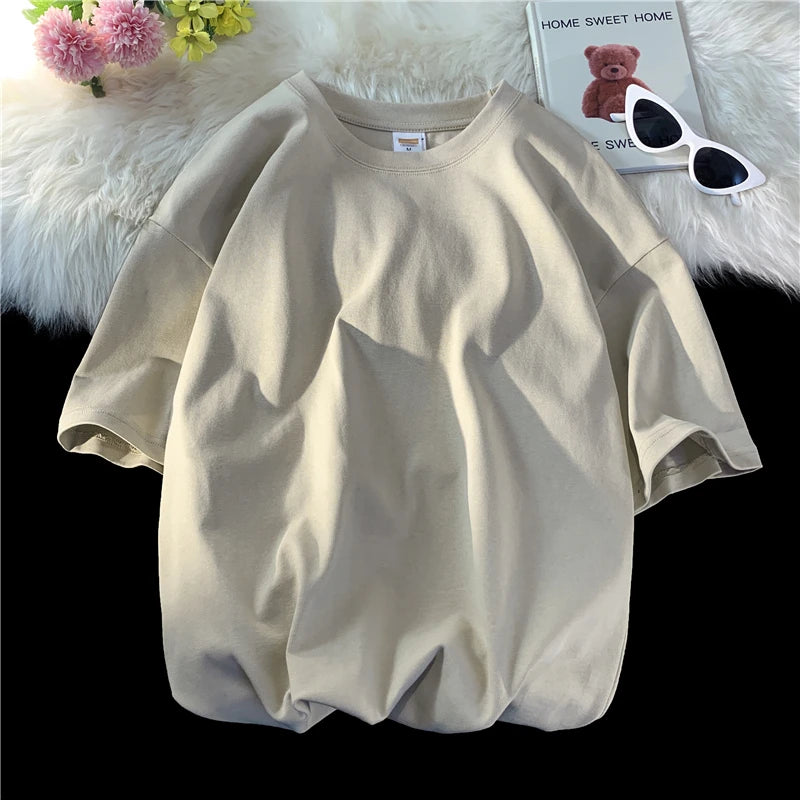 Unisex Oversized Heavyweight Cotton T-Shirt – 260gsm Basic Solid Color Hip-Hop Style Summer Tee