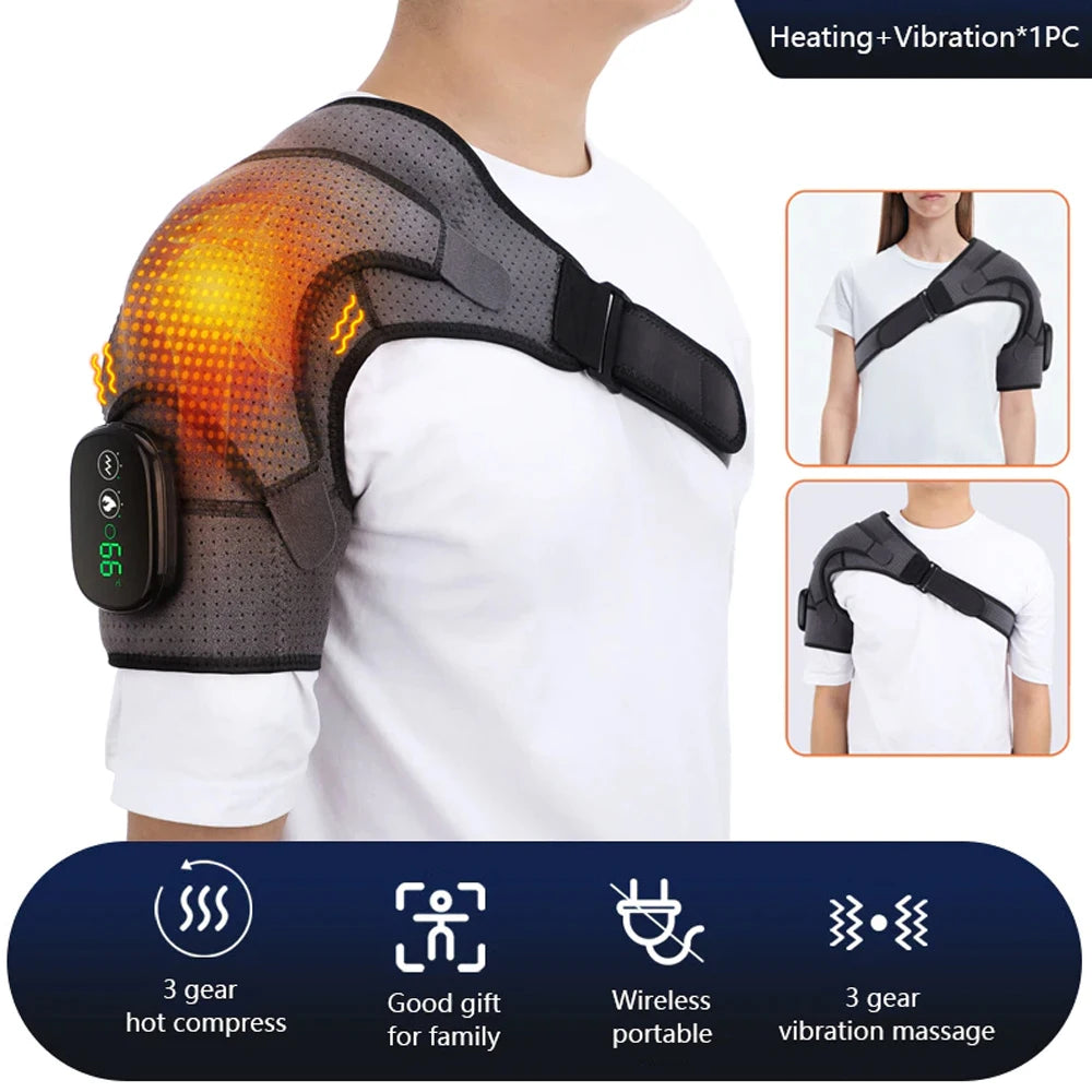 Rechargeable Electric Shoulder Massager with Heating & Vibration – Thermal Therapy Belt for Knee & Arthritis Pain Relief