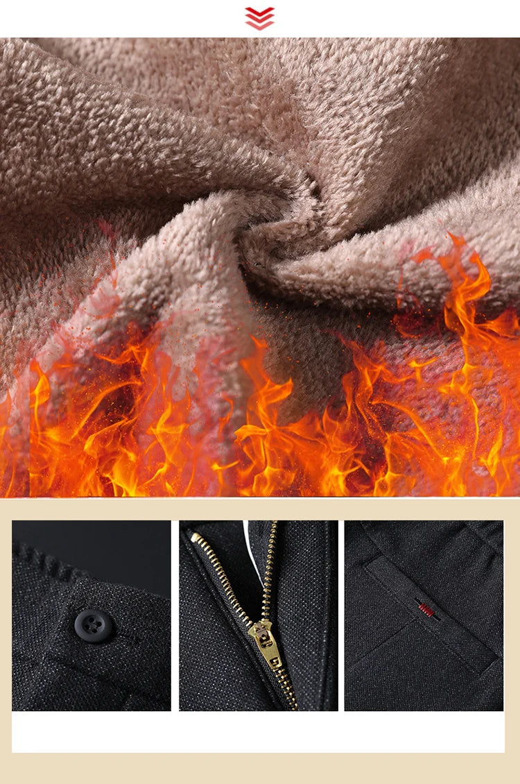 Men's Winter Fleece-Lined Slim Fit Pants – Thick Warm Straight-Leg Casual Business Trousers (Sizes 28-38)