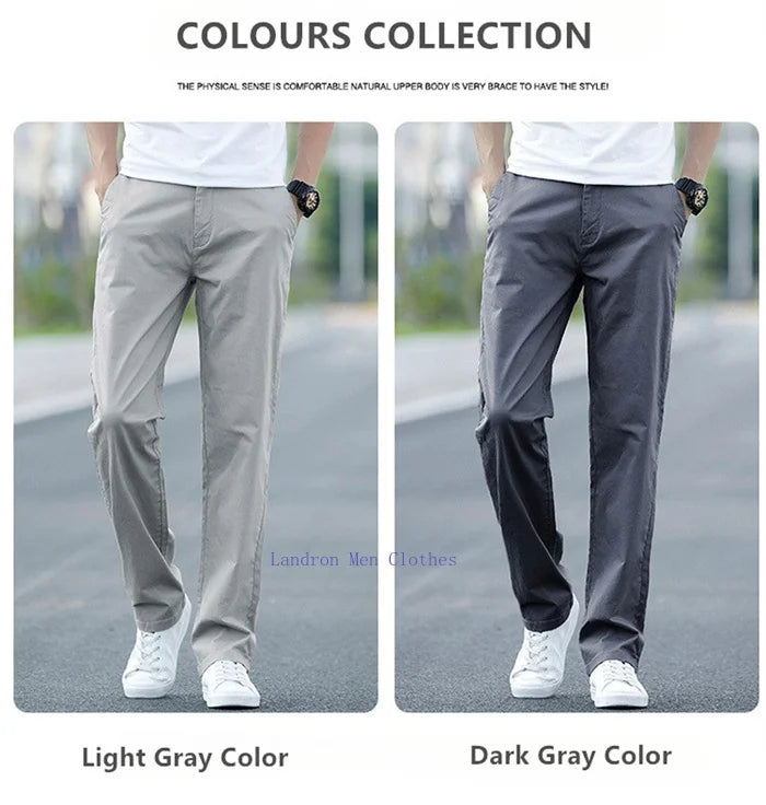 Men's Summer Lightweight Stretch Chino Pants – Loose Fit Cotton Trousers in Khaki, Blue, and Black – Plus Sizes 42 & 44
