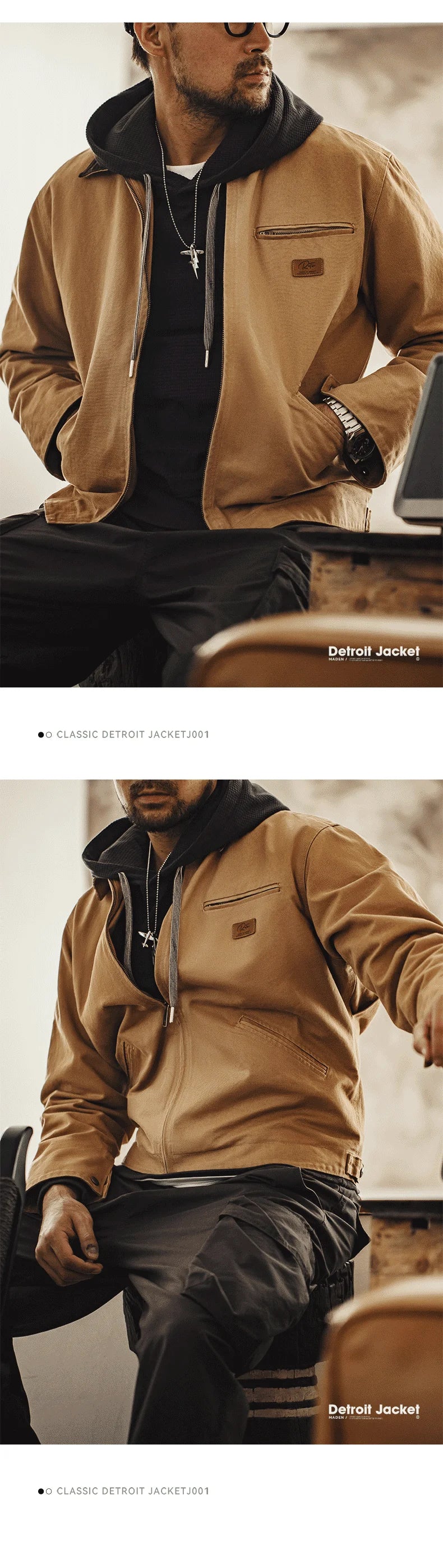 Maden Retro Interstellar J001 Canvas Detroit Hunting Jacket – Heavy-Duty Work Coat with Lapel Collar and Multiple Pockets