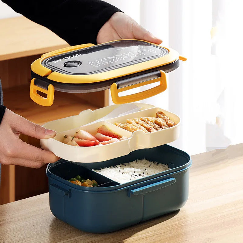 1300ML 4-Compartment Bento Lunch Box with Cutlery – Microwave & Dishwasher Safe, Leakproof Food Container for School, Work & Adults