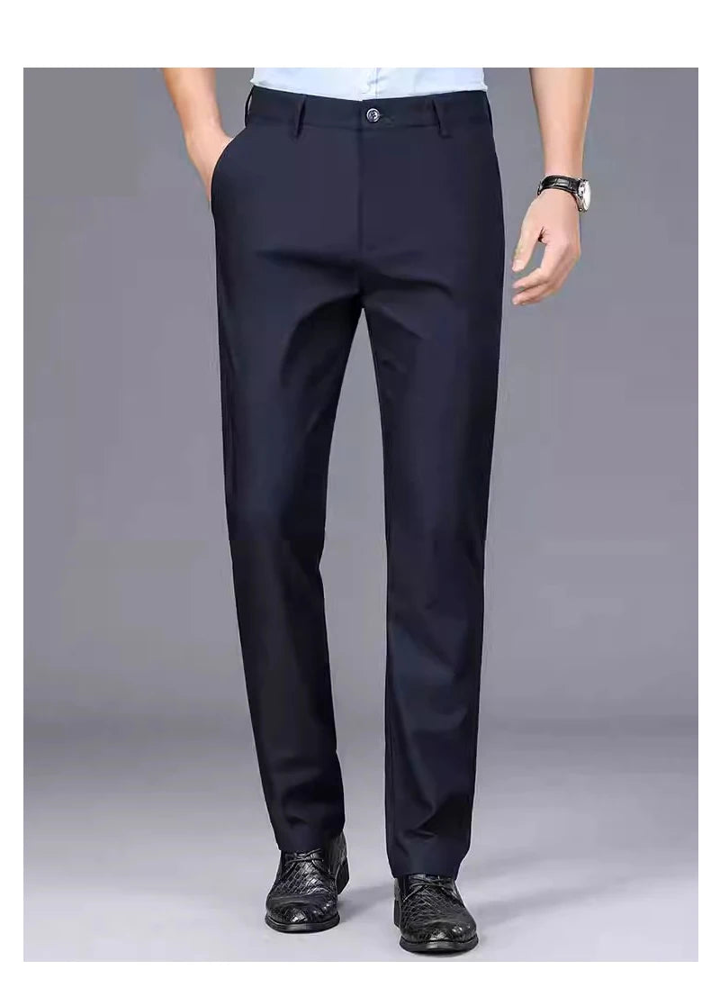 Men’s Stretch Slim-Fit Quick-Dry Suit Pants – Korean Style Straight Trousers for Office & Casual Wear (Spring/Autumn)