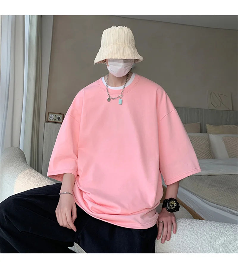 Men’s Oversized White Cotton T-Shirt – Solid Color Summer Casual Fashion Tee, Size up to 5XL
