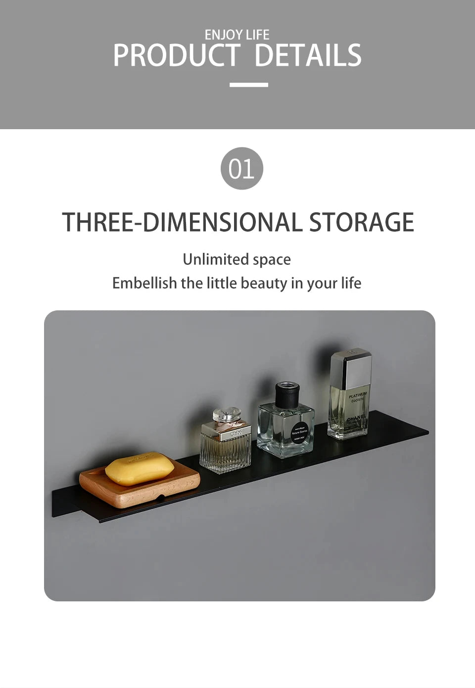 Matte Black Wall-Mounted Shelf – Modern Bathroom & Kitchen Storage Rack (30-50cm) – Shower Organizer Wholesale Promotion