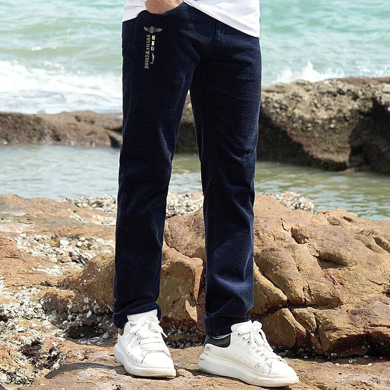 Men’s New Winter Stretch Corduroy Pants by Bruce & Shark – Thickened Cotton Casual Trousers, Loose Fit, Mid-Rise, Fashionable, Available up to Size 40