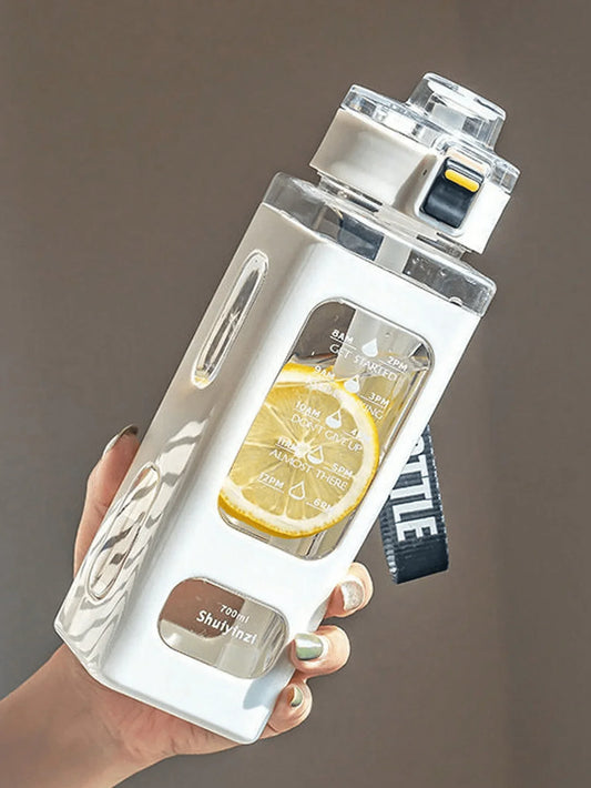 White Sports Water Bottle with Straw – 700/900ml Reusable Plastic Cup for Outdoor, Cycling & Home Use