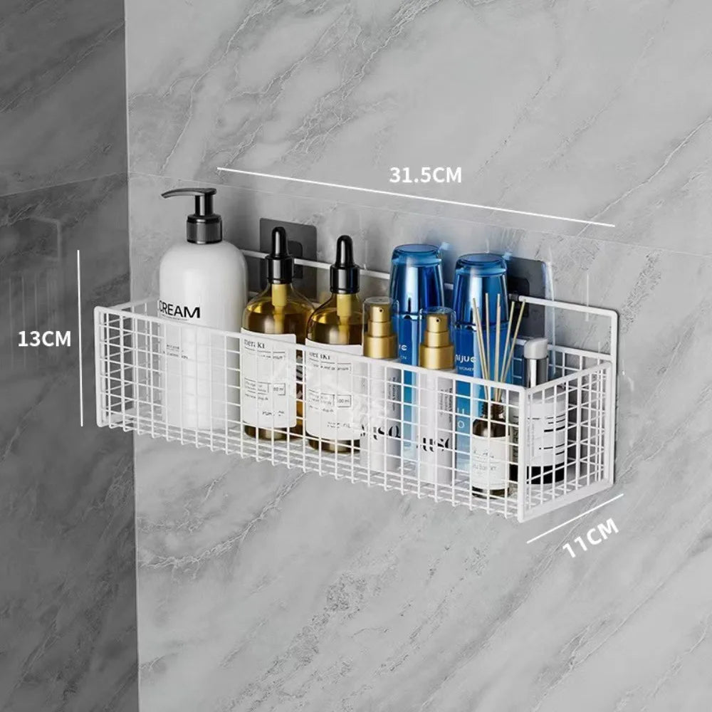 Wall-Mounted Iron Bathroom Shelf – No-Drill Storage Rack, Single-Layer Organizer for Toilets & Washrooms