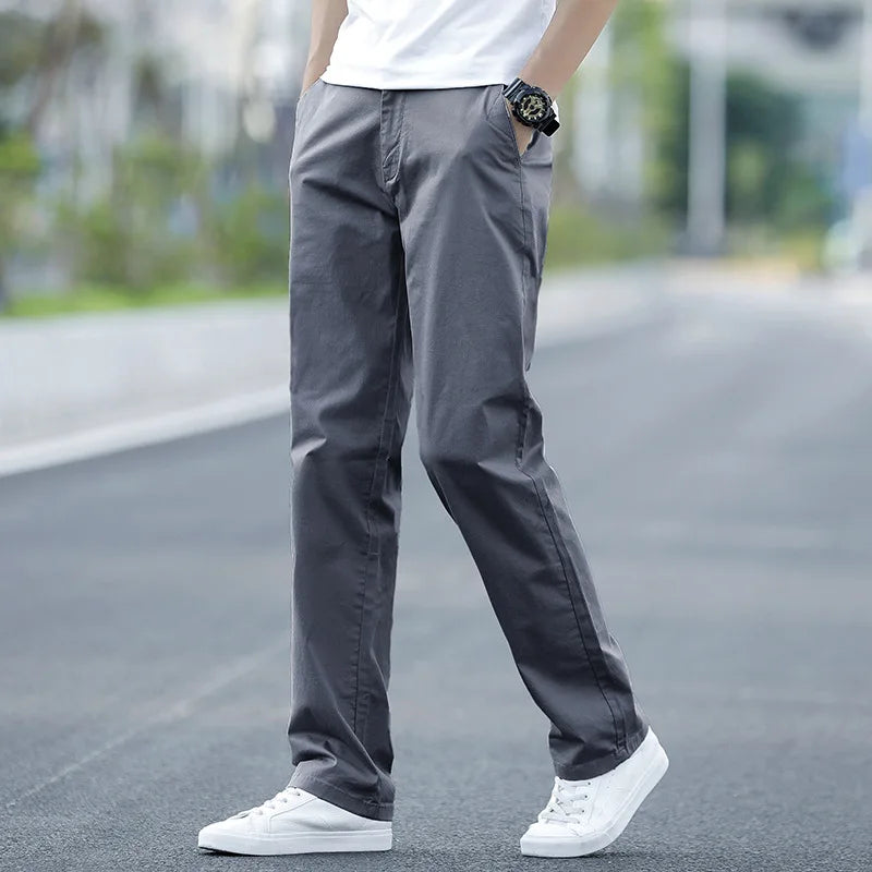 Men's Summer Lightweight Stretch Chino Pants – Loose Fit Cotton Trousers in Khaki, Blue, and Black – Plus Sizes 42 & 44