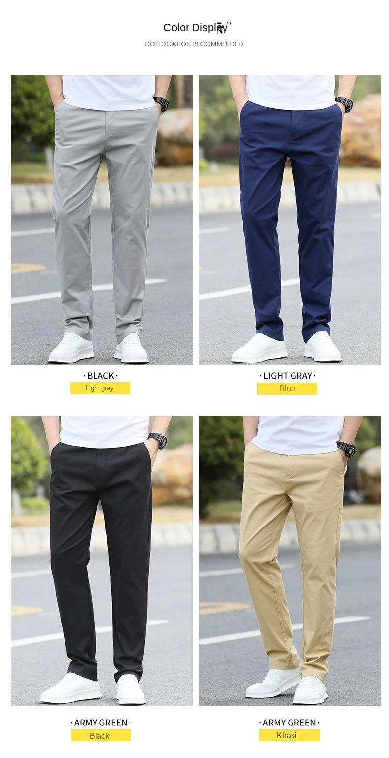 Men's Premium Cotton Chino Pants – Breathable Straight-Leg Casual Trousers (Waist Sizes 28 to 40)