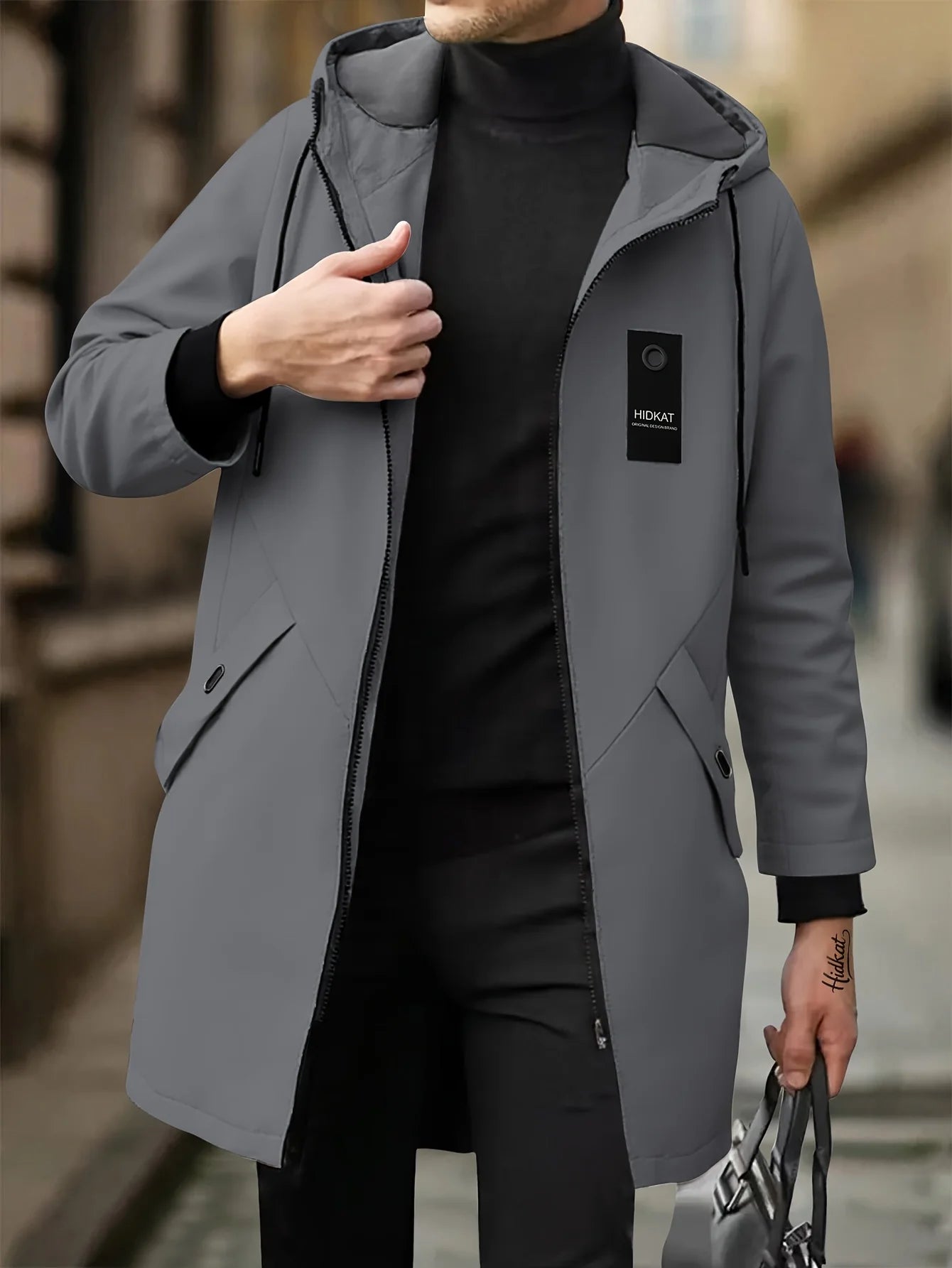 Men’s Olive Green Lightweight Zip-Up Hoodie Jacket – Waterproof Outdoor Coat with Drawstring Pockets