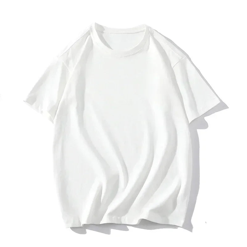 Men’s Oversized White Cotton T-Shirt – Solid Color Summer Casual Fashion Tee, Size up to 5XL