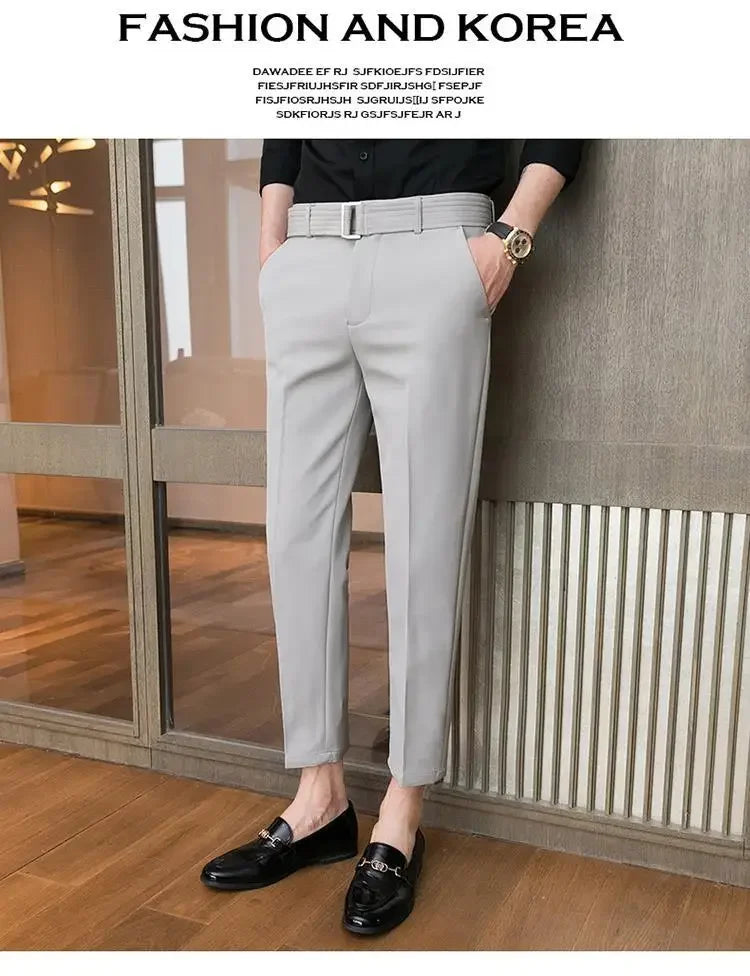 Men’s Korean-Style Slim Fit Summer Suit Pants – Lightweight Ice Silk Trousers, Business Casual Streetwear, Plus Sizes Available