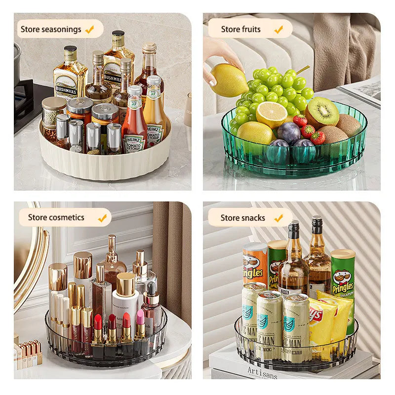 360° Rotatable Non-Slip Storage Rack for Kitchen and Bathroom — Spice, Cosmetic, and Cabinet Organizer Tray