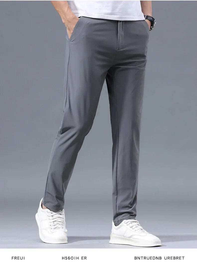 Men's Summer Lightweight Stretch Suit Pants – Slim Fit Korean Style Business Casual Trousers with Elastic Waist