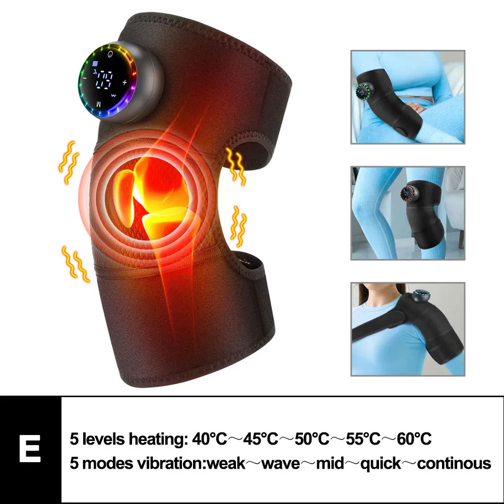 3-in-1 Electric Heated Knee Massager Pad with Vibration – Hot Compress for Shoulder, Elbow & Joint Muscle Relief