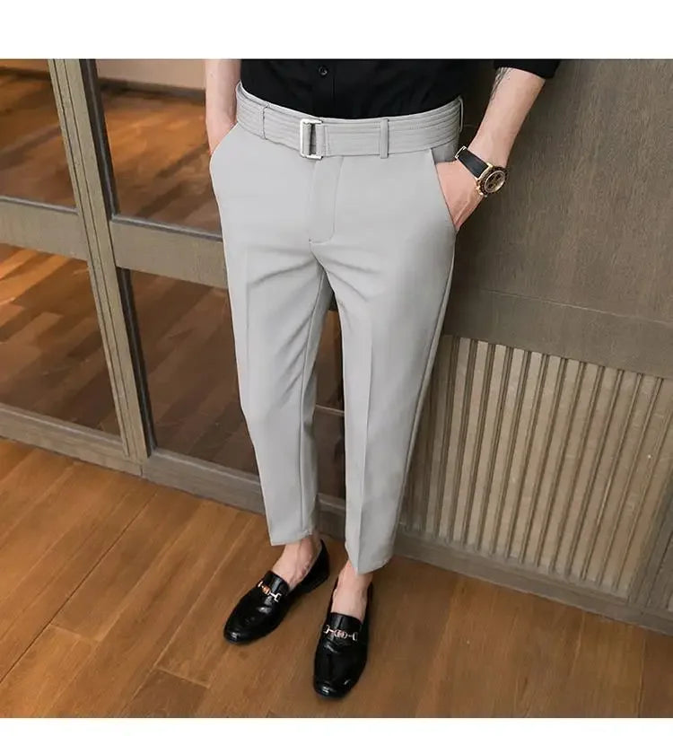 Men’s Korean-Style Slim Fit Summer Suit Pants – Lightweight Ice Silk Trousers, Business Casual Streetwear, Plus Sizes Available