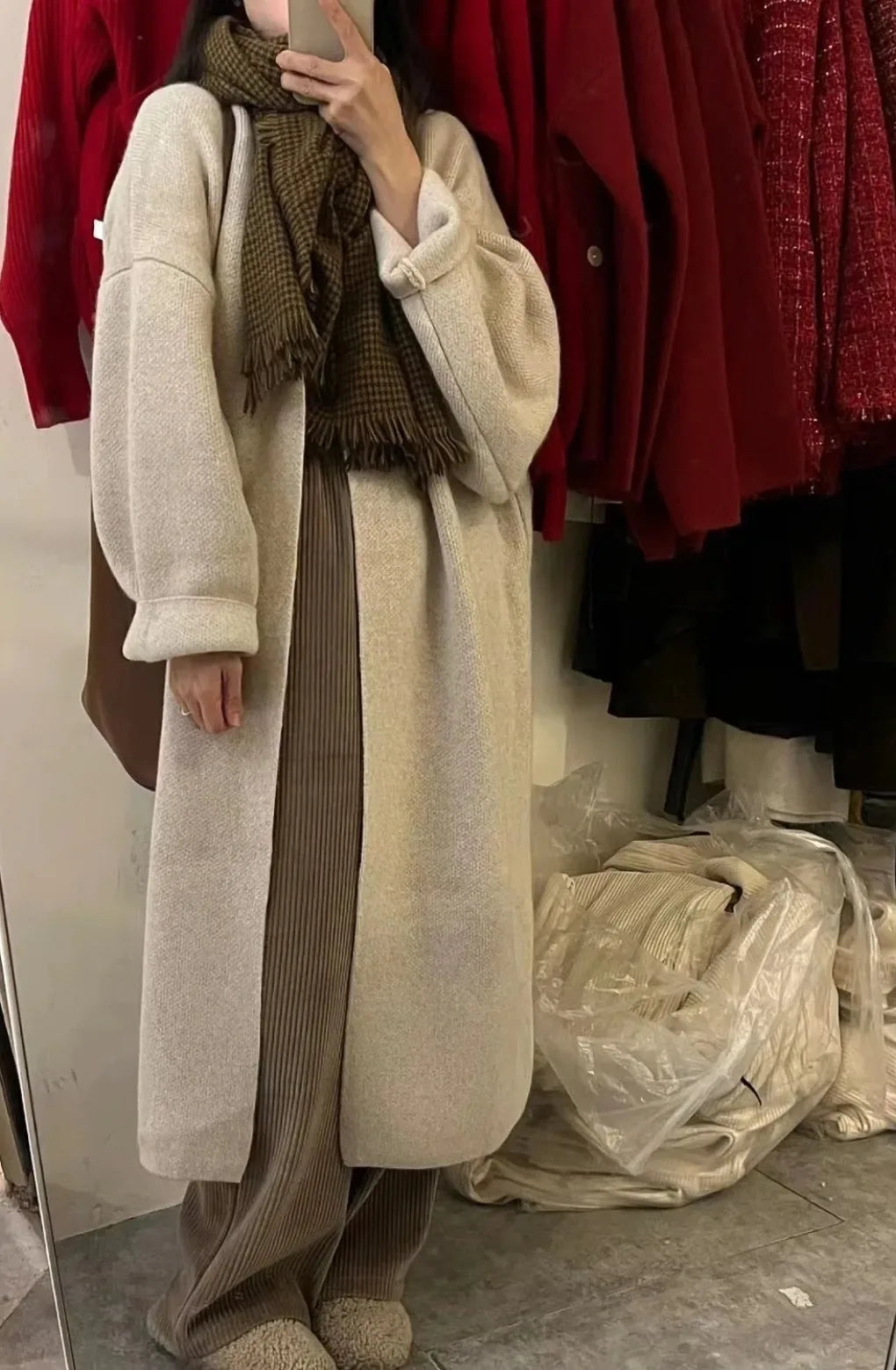 2024 Women's V-Neck Knit Cardigan – Long Sleeve Open Front Sweater, Loose Fit Solid Color Winter Outerwear