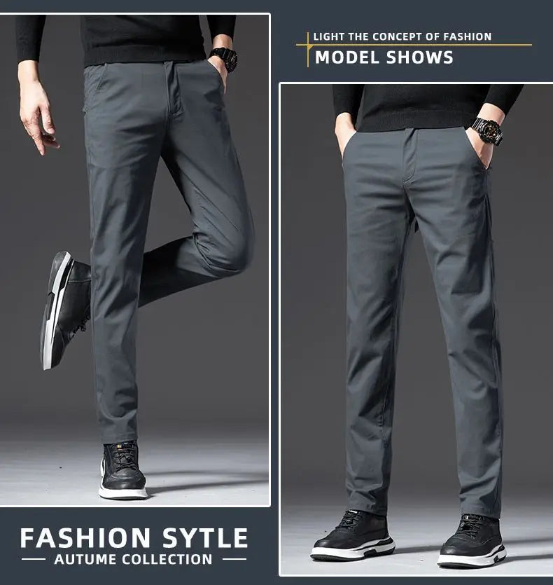 New Fashion Men's Slim Fit Straight Trousers – Comfortable, Breathable, Elastic Casual Long Pants for Everyday Wear