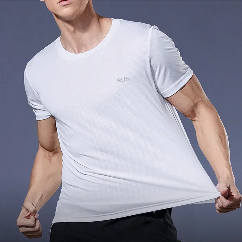 Men’s Summer Ice Silk Quick-Dry T-Shirt – Breathable High-Stretch Gym & Running Top