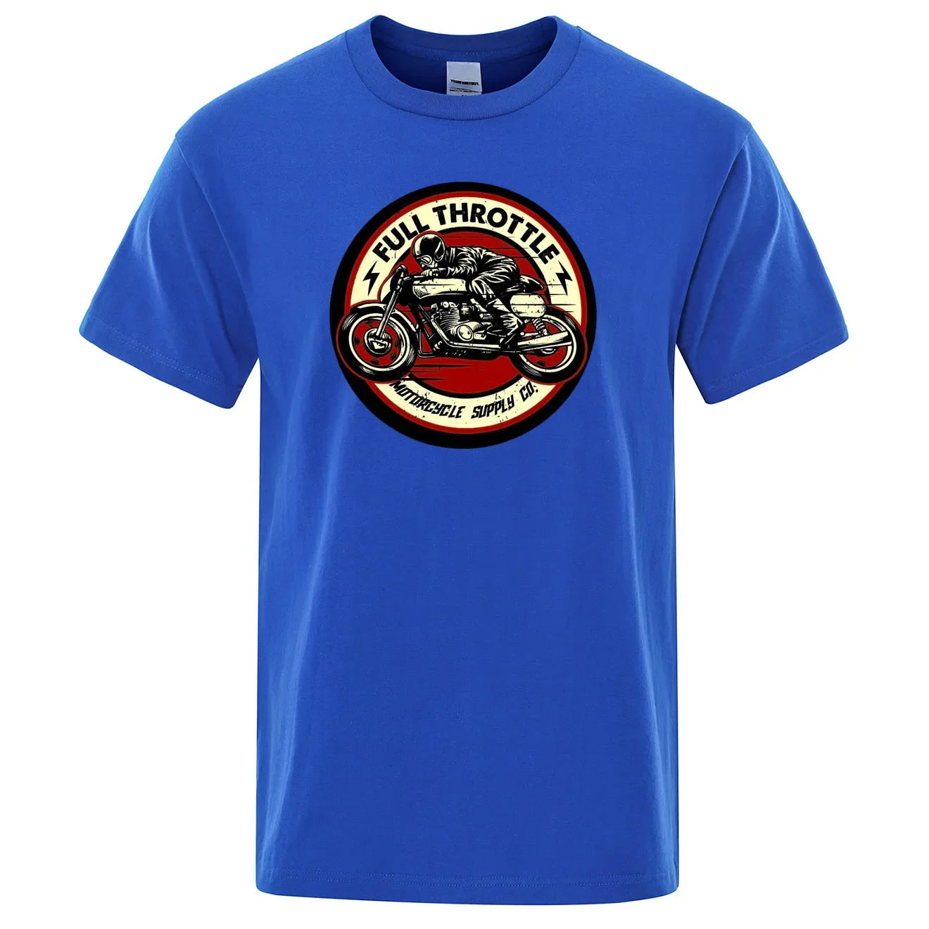 Full Throttle Motorcycle Graphic T-Shirt – Rockabilly Biker Style Cotton Tee for Men, Casual Loose Fit Summer Top