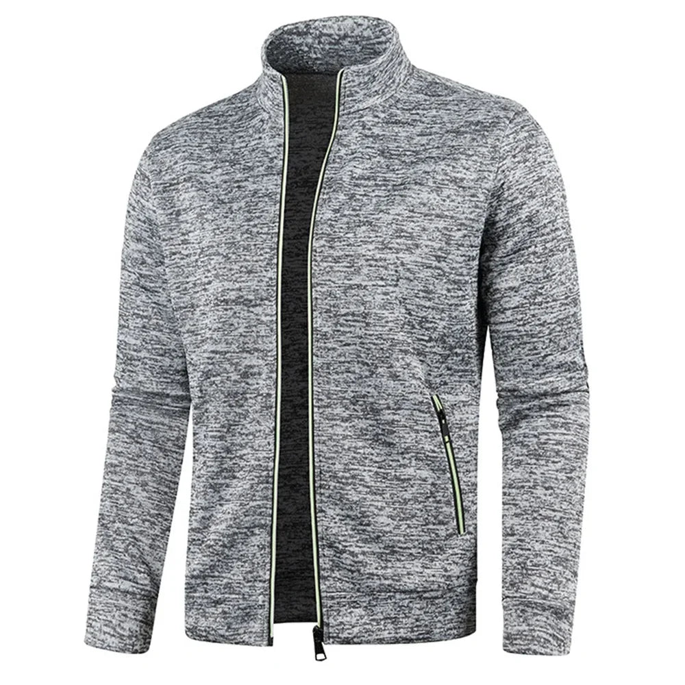 Men’s Autumn Zip-Up Jacket with Stand Collar – Casual Fleece Sweatshirt, Long Sleeve Streetwear Coat